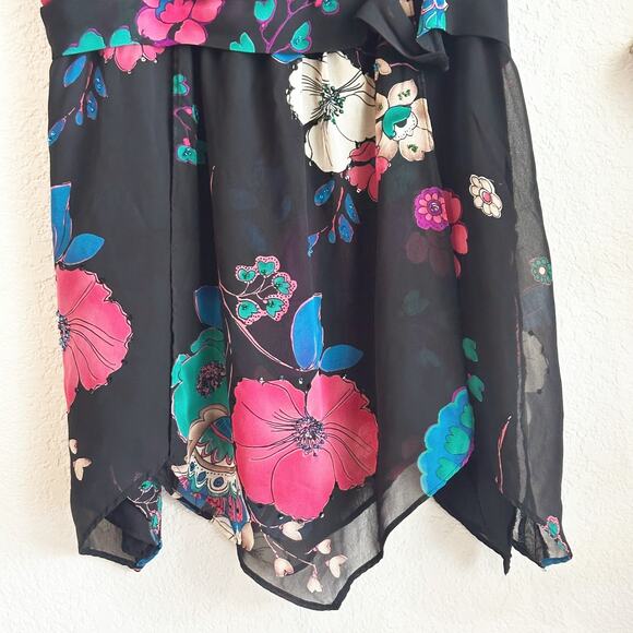 Bandolino Y2K Babydoll Top 8 Chiffon Asymmetrical Grunge Fairy Floral Whimsygoth - Picture 3 of 8